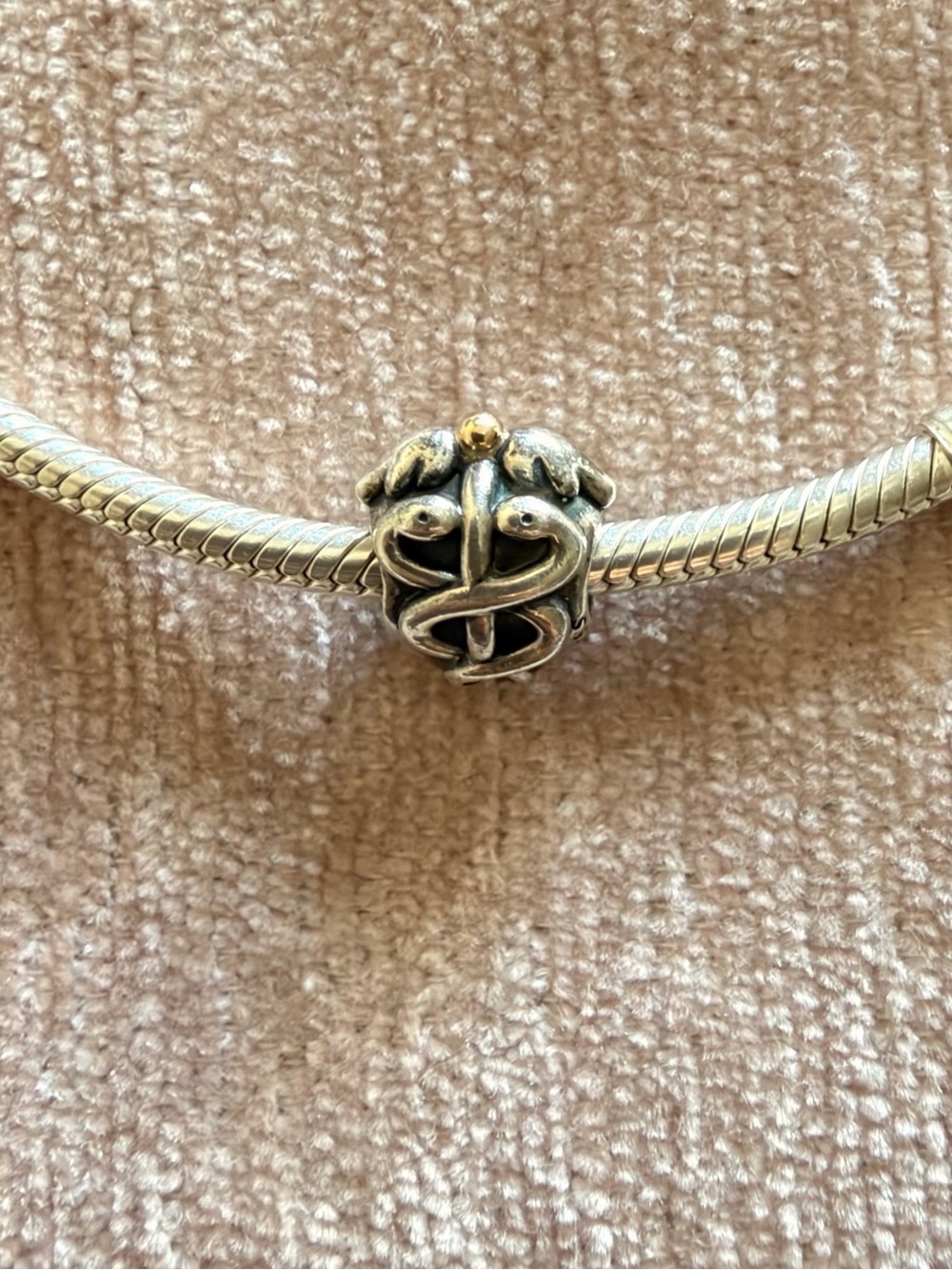 Pandora Life Saver Charm Caduceus Sterling Silver & 14K Gold Nurse EMT Doctor
